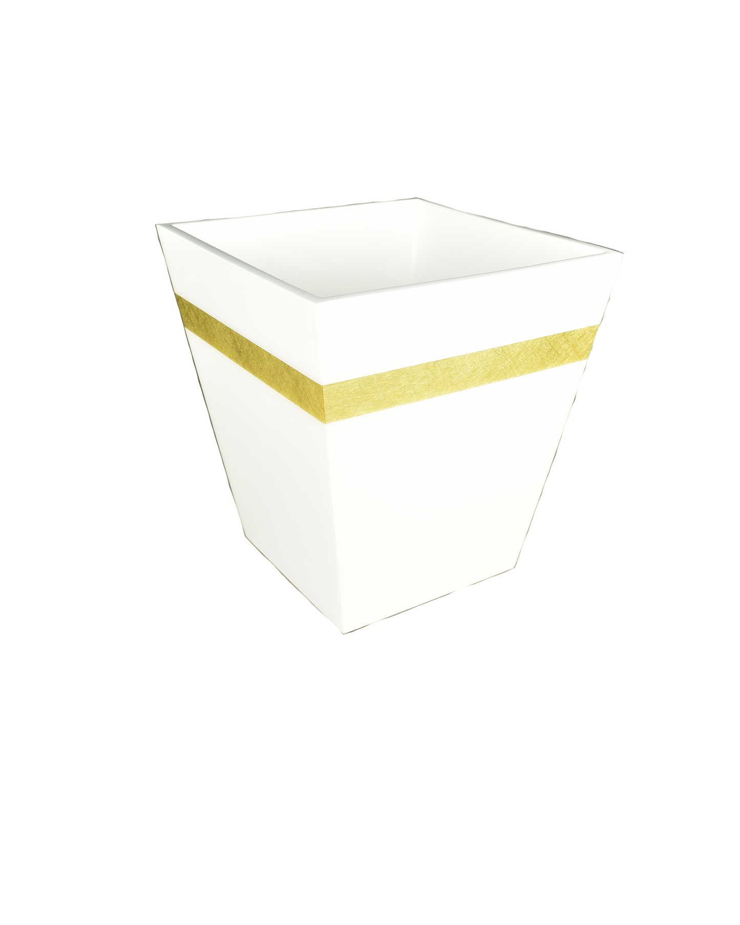 White with Shine Gold Leaf Band - Wastebasket