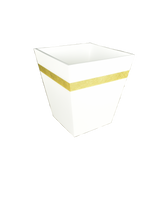 White with Shine Gold Leaf Band - Wastebasket - L-63WSGLB