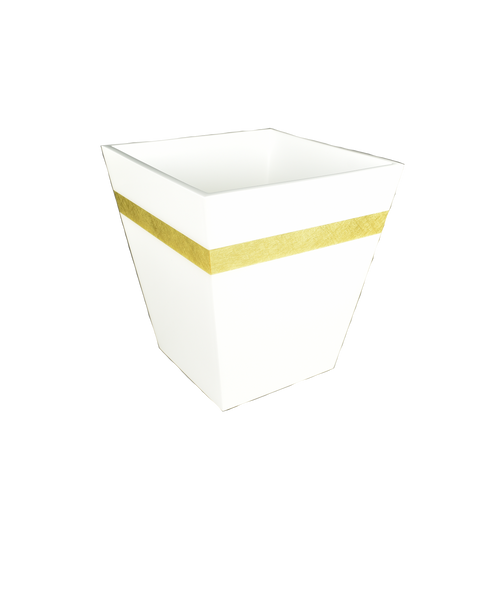 Wastebasket - White with Shine Gold Leaf Band - L-63SGLB