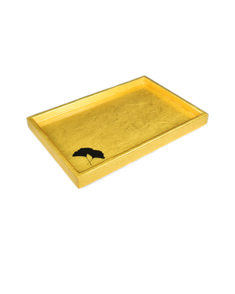 Vanity Tray: Shine Gold Leaf with Black Ginko Leaf inlay