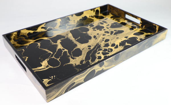 Black Gold Marble with Black Trim - Breakfast Tray - L-34 BGMT