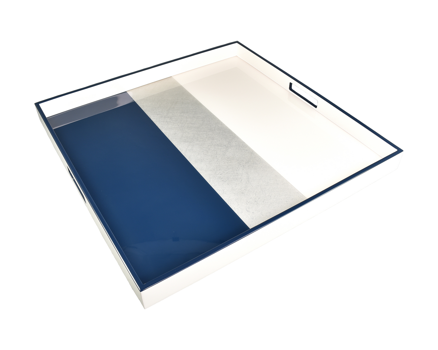 Navy Shine White - Large Square Tray