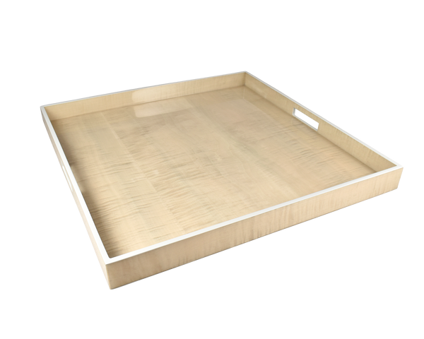 Sycamore Wood with Silver Dollar Trim - 22" Square Tray - L-35SSDT