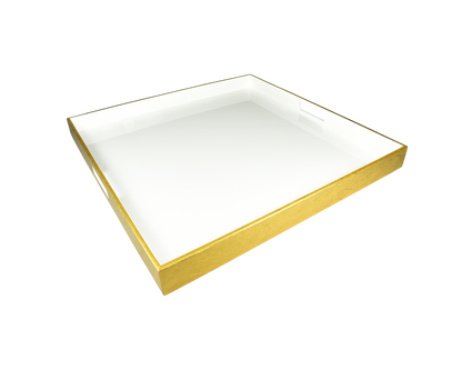 White with Outside Shine Gold Leaf - 22" Square Tray - L-35WOSGL