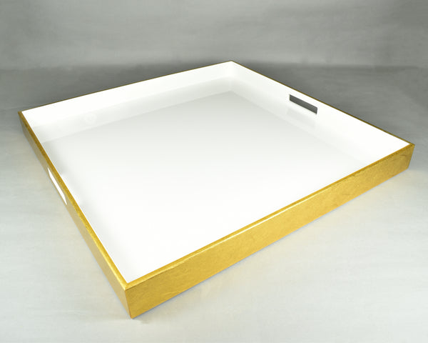 White with Outside Shine Gold Leaf - 22" Square Tray - L-35WOSGL