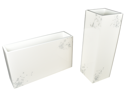 White with Artful Silver - 12" Wide Flower Vase