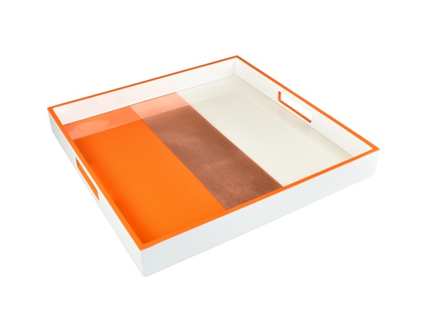 Orange, Copper with White - 16" Square Tray - L-48OCW